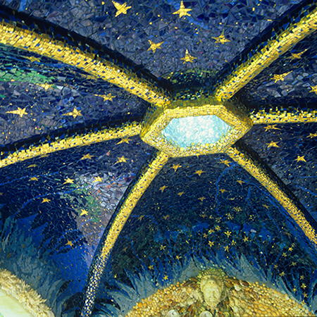 A large Grotto completely mosaicked with a variety of materials including shells and gold leaf