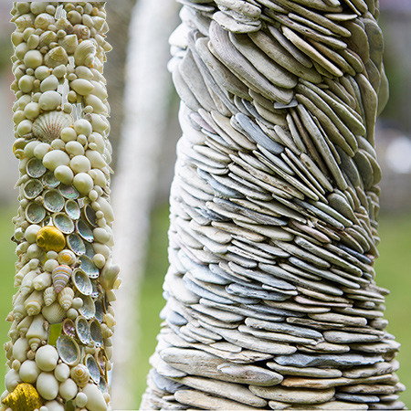 objects mosaiced with shell and shale